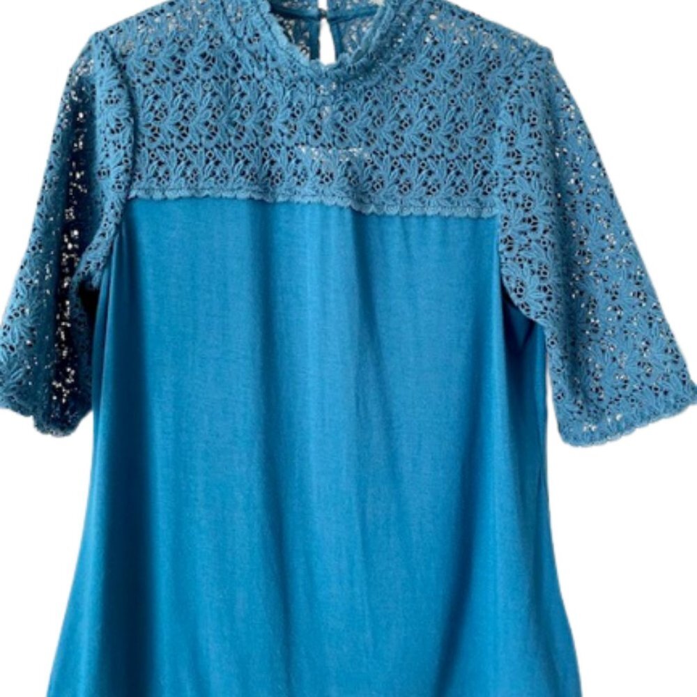 Boden Saraphina Lace/Jersey Top in Teal Blue - 10
